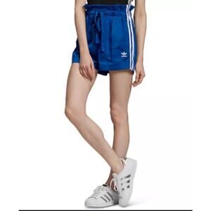 Adidas Bellista satin Paperbag shorts blue white striped small